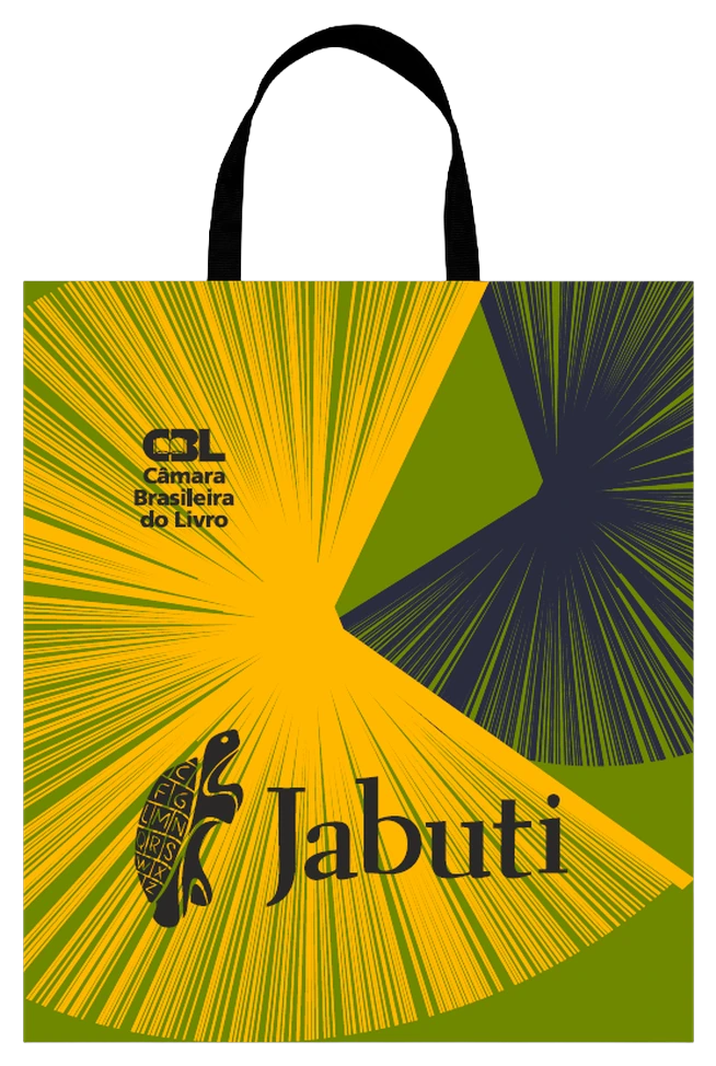 Sacola do Prêmio Jabuti — leque amarelo sobre verde