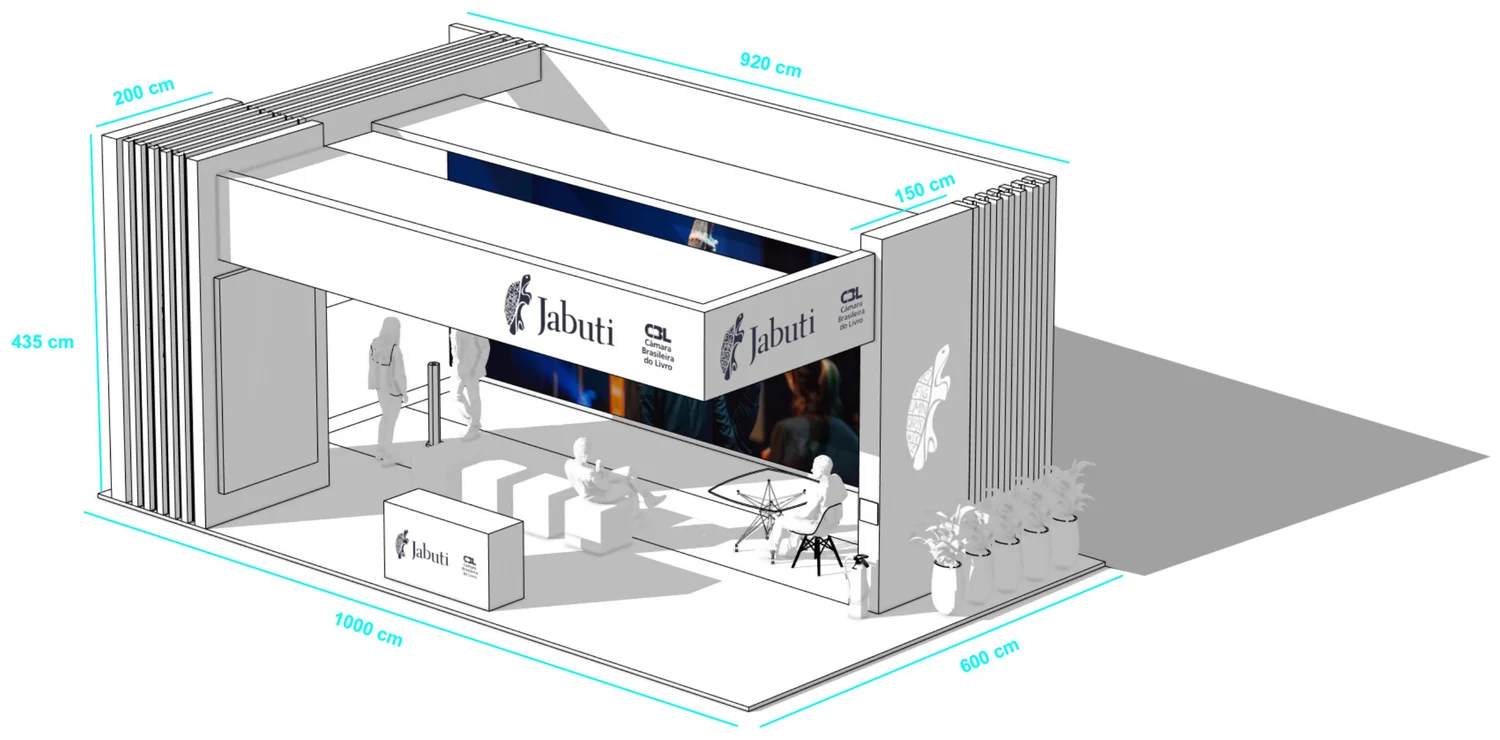 Perspectiva isométrica com as dimensões do stand